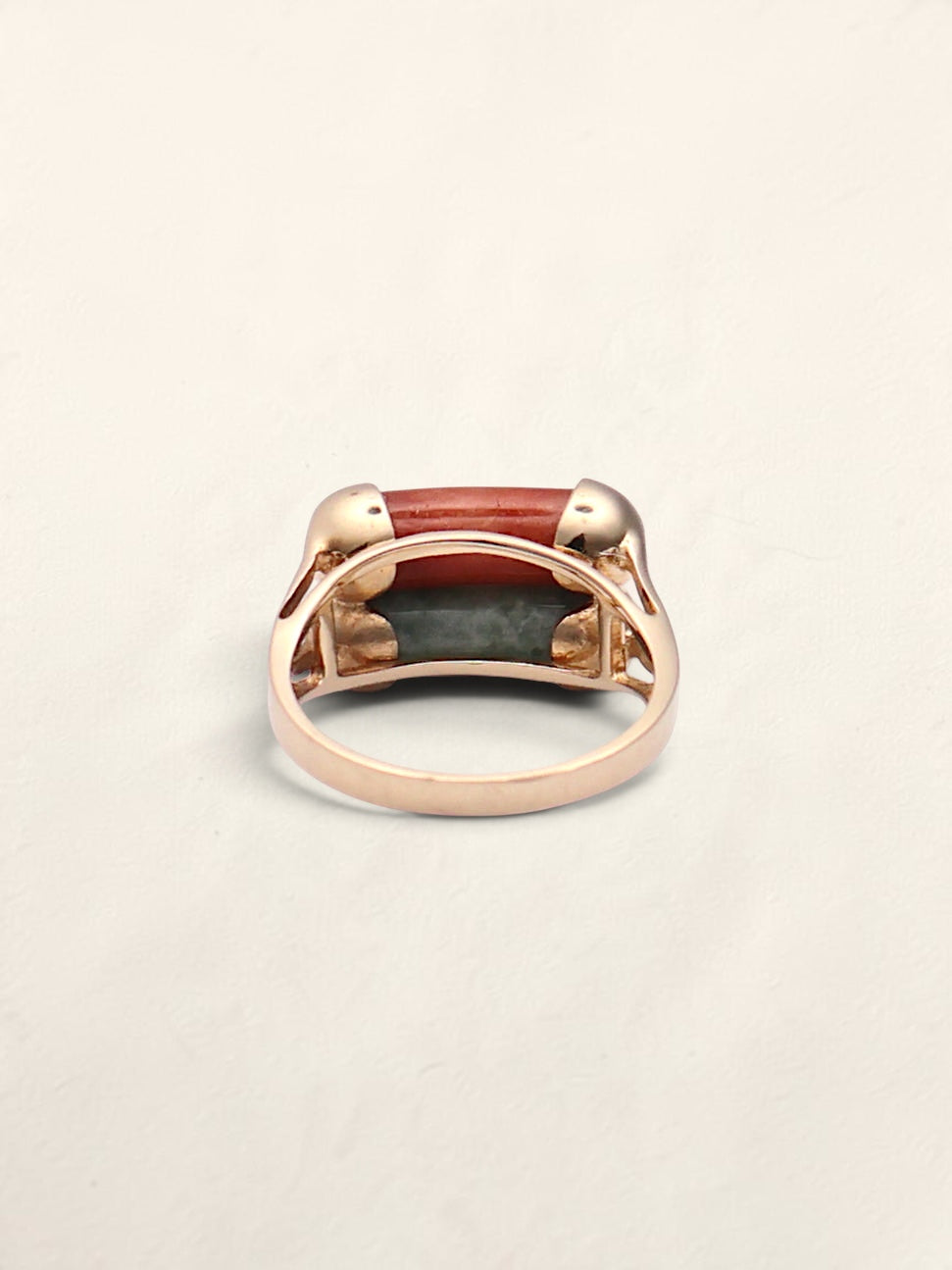 14k Green & Red Jade Ring