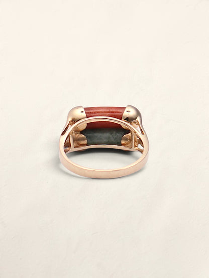 14k Green & Red Jade Ring
