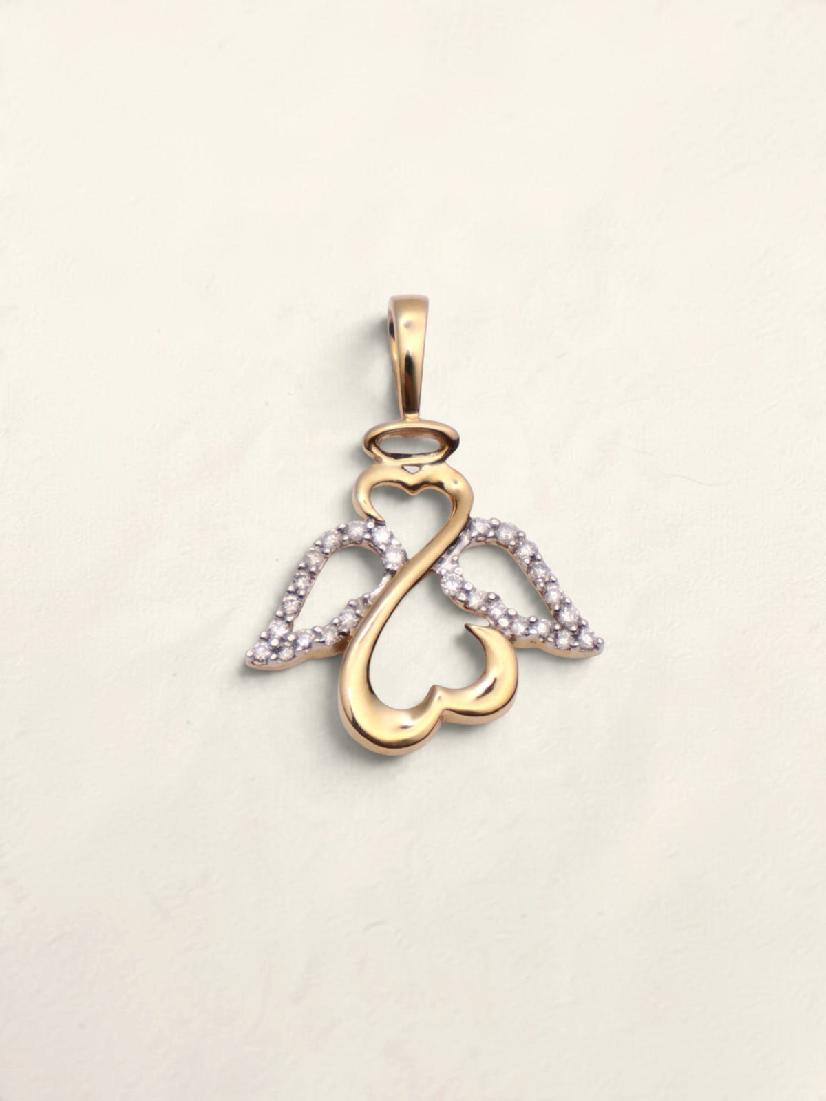 14k Gold Open Heart Angel Pendant