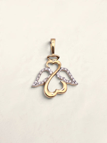 14k Gold Open Heart Angel Pendant