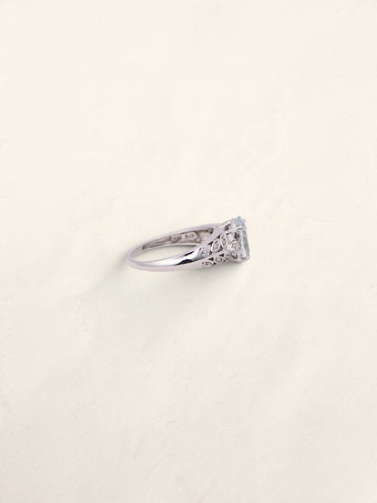 14K White Gold Aquamarine and Diamond Ring