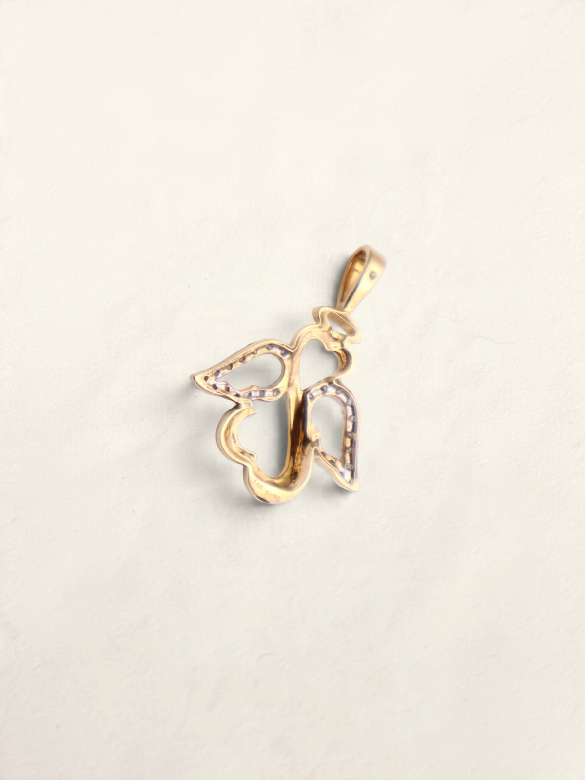 14k Gold Open Heart Angel Pendant