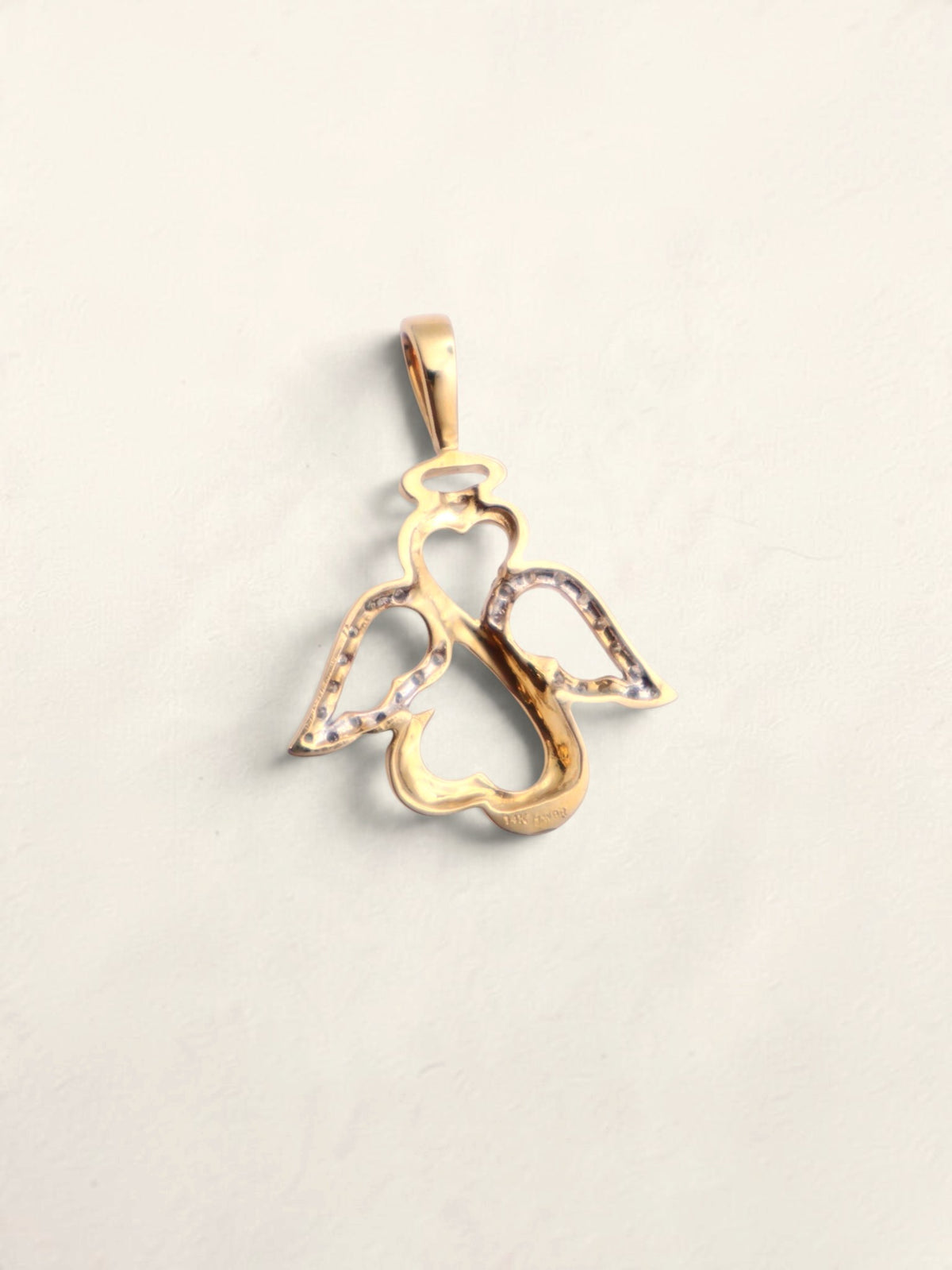 14k Gold Open Heart Angel Pendant