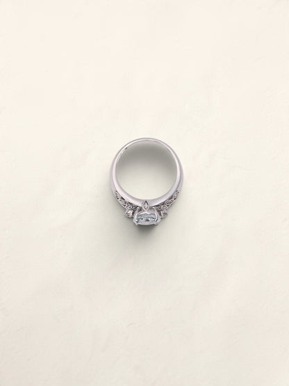 14K White Gold Aquamarine and Diamond Ring