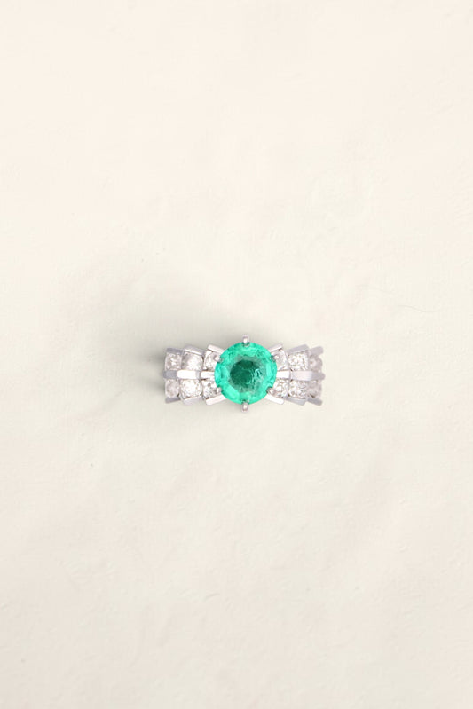 14K White Gold Emerald Diamond Ring
