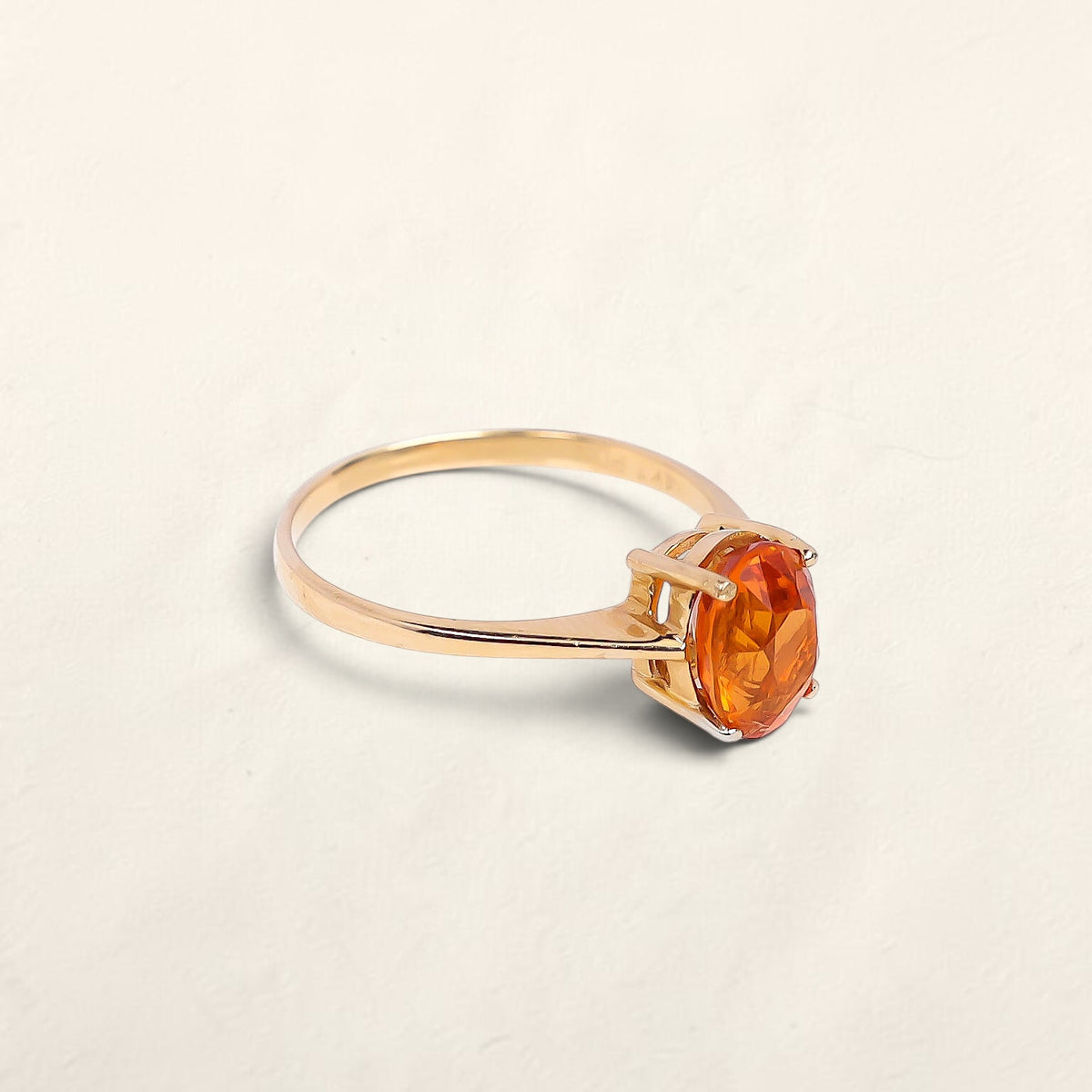 14K Yellow Gold Orange Tourmaline Solitaire Ring