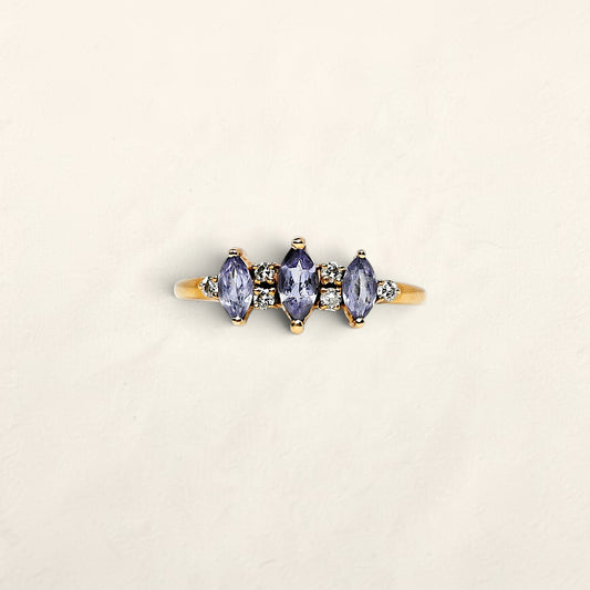 14k Yellow Gold Tanzanite and Diamond Ring