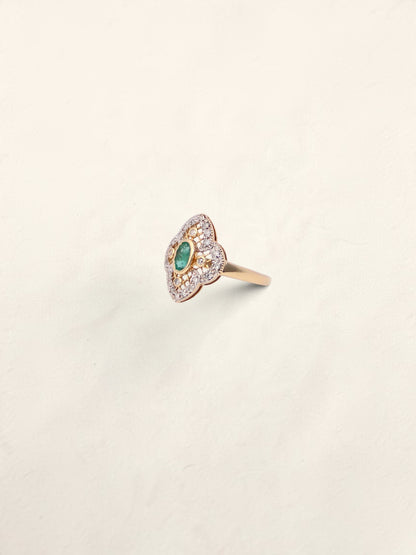 14K Yellow Gold Antique Emerald and Diamond Ring