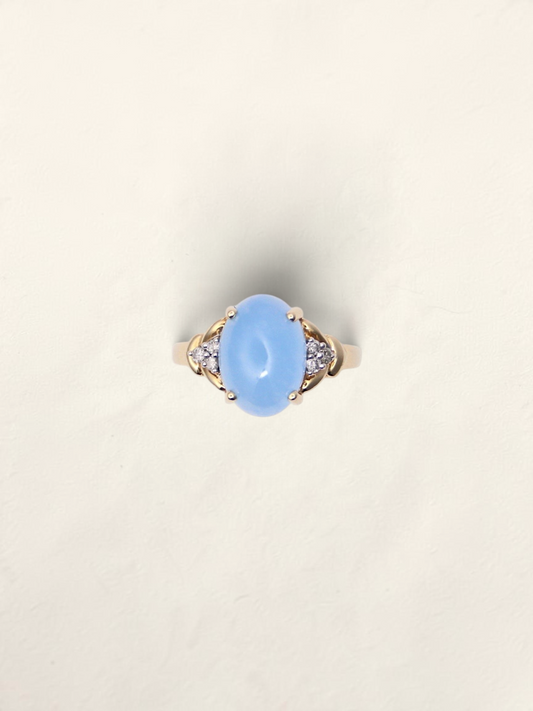 14K Yellow Gold Blue Jadeite and Diamond Ring