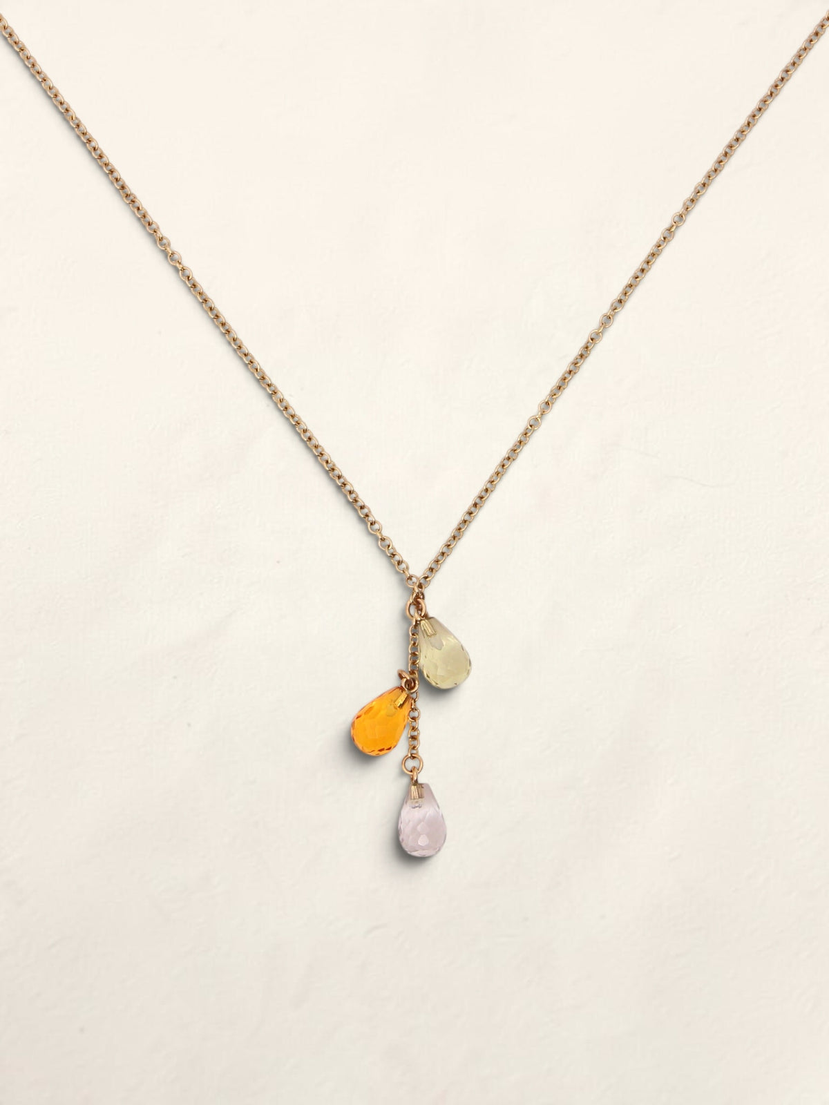 14K Yellow Gold Beaded Quartz Drop Necklace