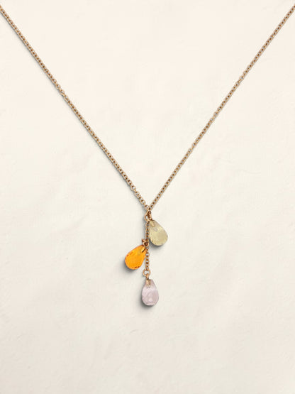 14K Yellow Gold Beaded Quartz Drop Necklace