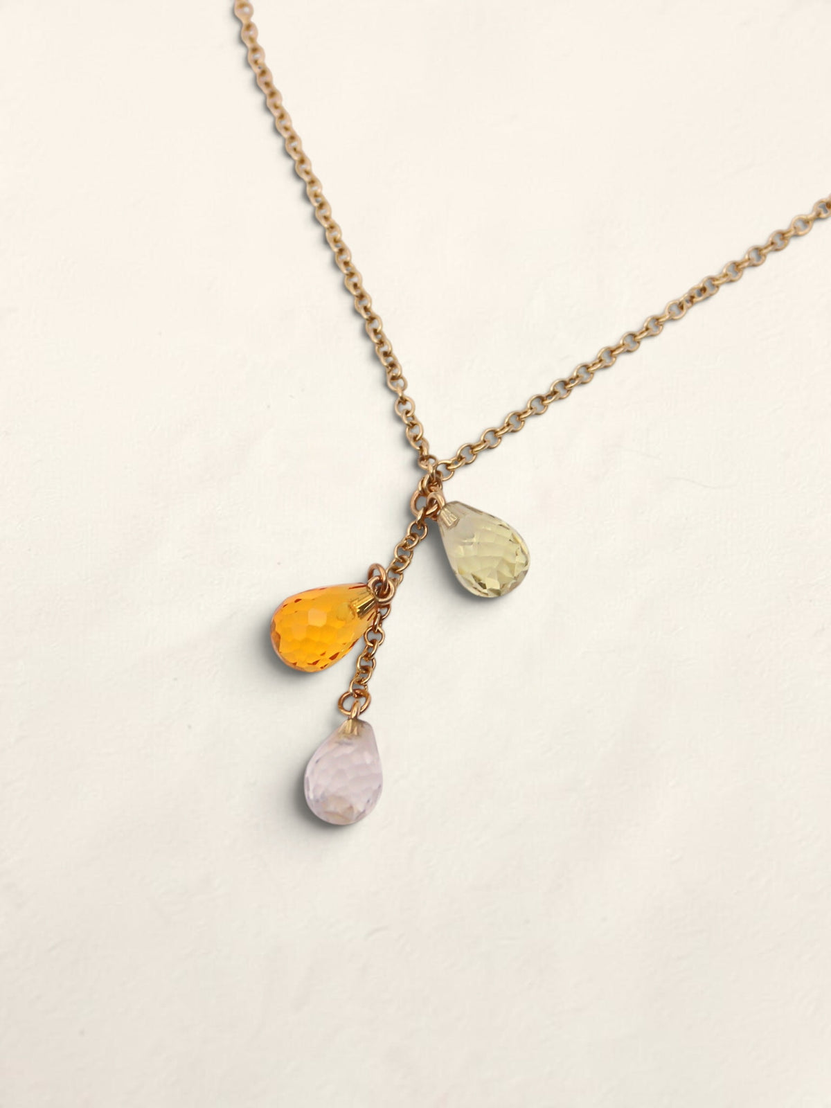 14K Yellow Gold Beaded Quartz Drop Necklace