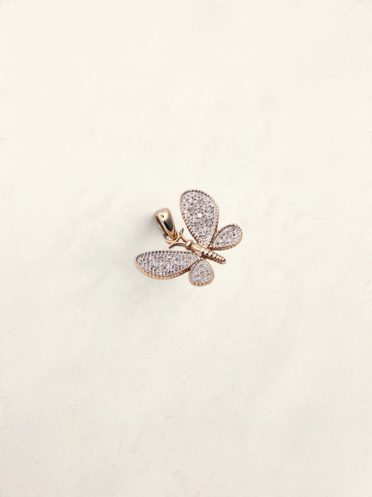 10K Two-Tone Diamond Butterfly Pendant