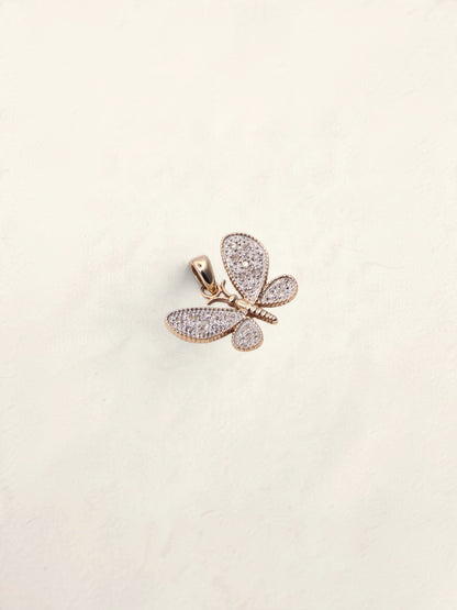 10K Two-Tone Diamond Butterfly Pendant