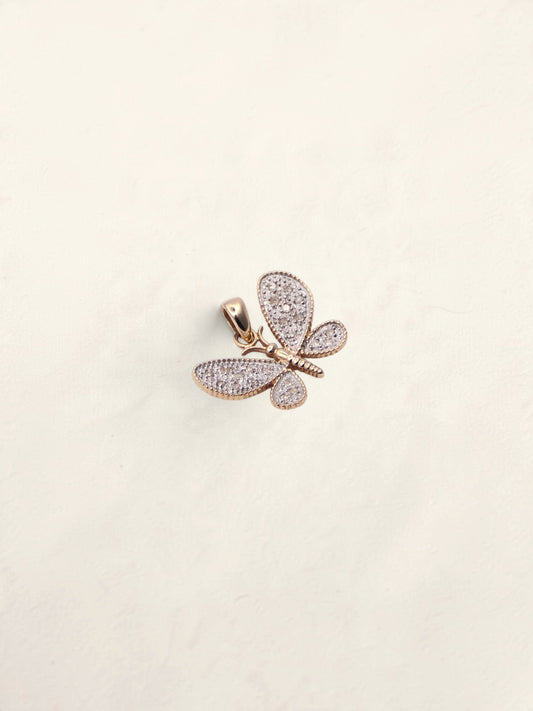 10K Two-Tone Diamond Butterfly Pendant