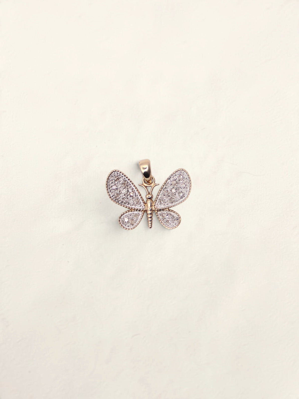 10K Two-Tone Diamond Butterfly Pendant