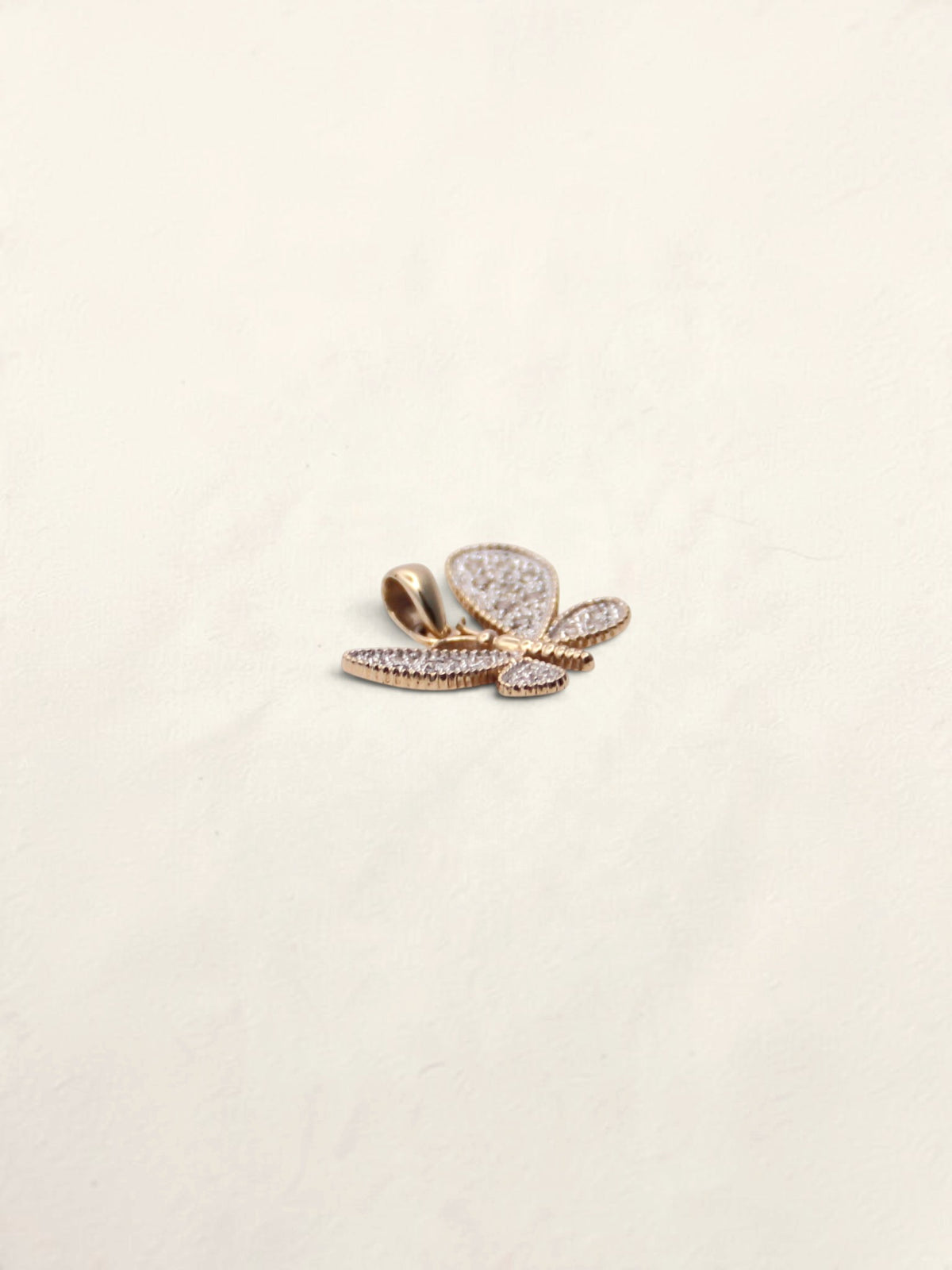 10K Two-Tone Diamond Butterfly Pendant