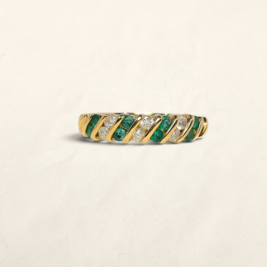 14K Yellow Gold Emerald and Diamond Band