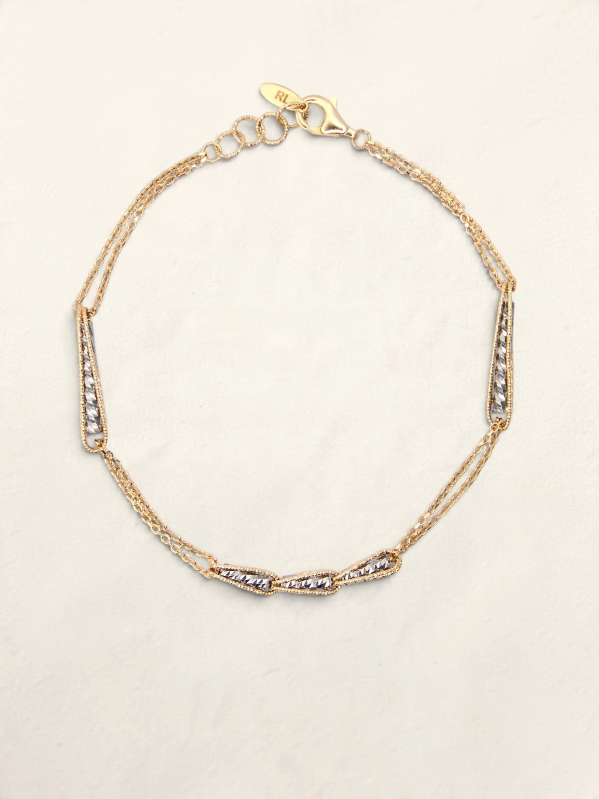 14K Two-Tone Double Chain Station Bracelet