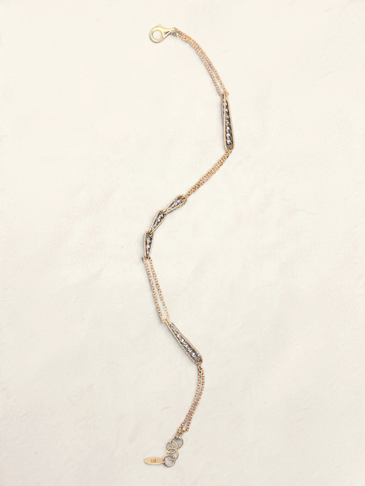14K Two-Tone Double Chain Station Bracelet