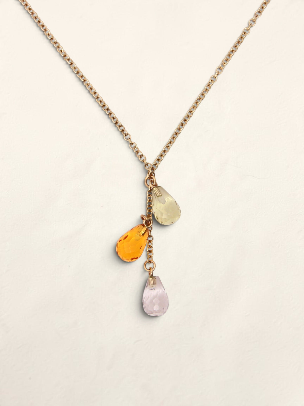 14K Yellow Gold Beaded Quartz Drop Necklace