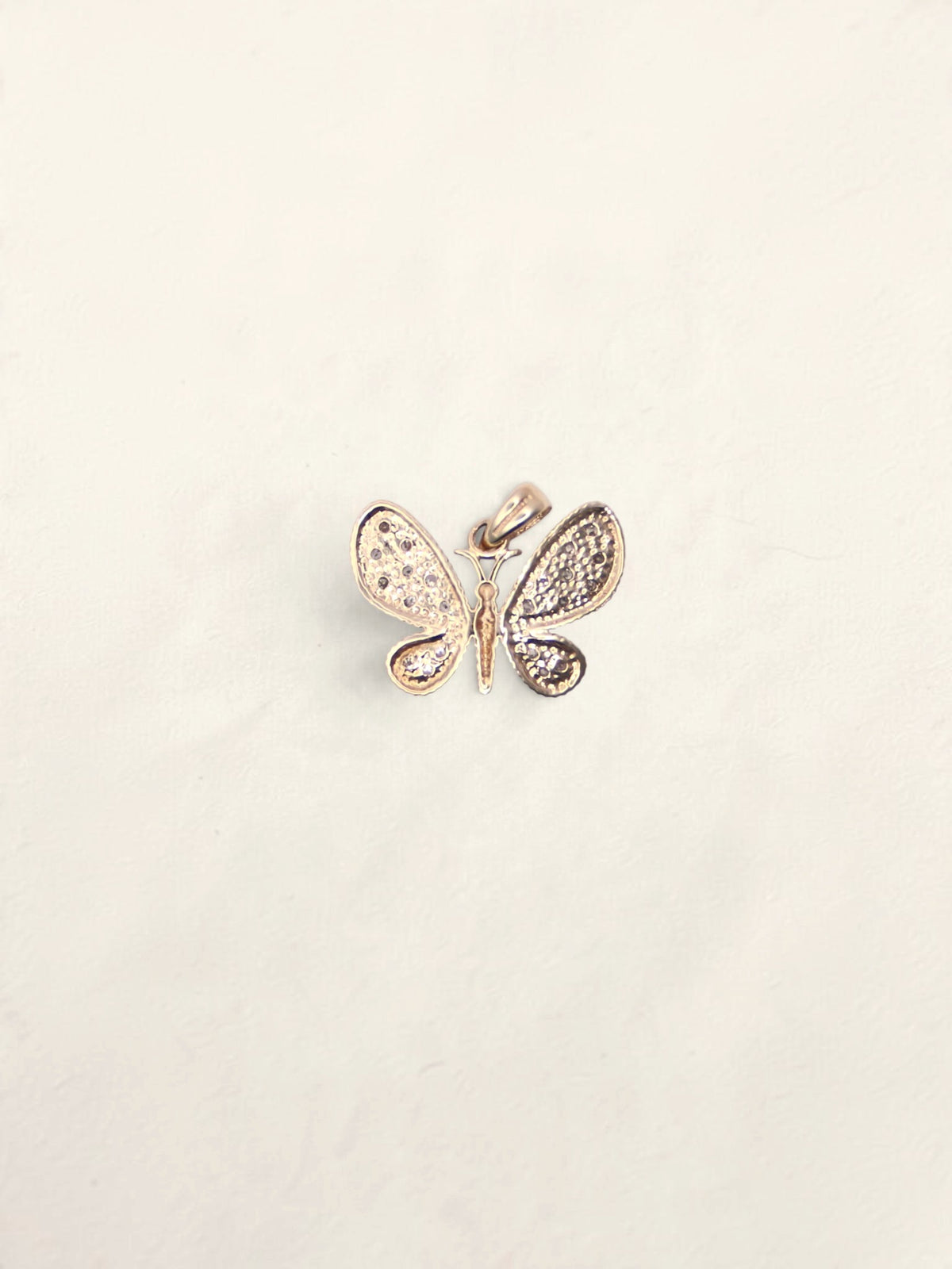 10K Two-Tone Diamond Butterfly Pendant
