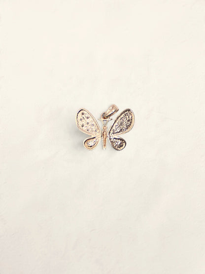 10K Two-Tone Diamond Butterfly Pendant