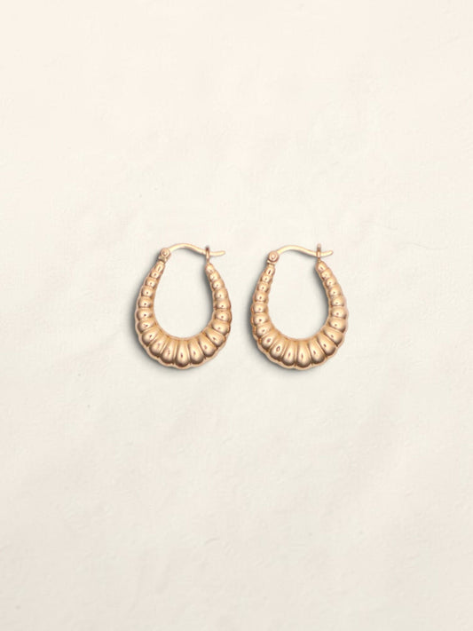 14k Gold Oval Shell Hoop Earrings