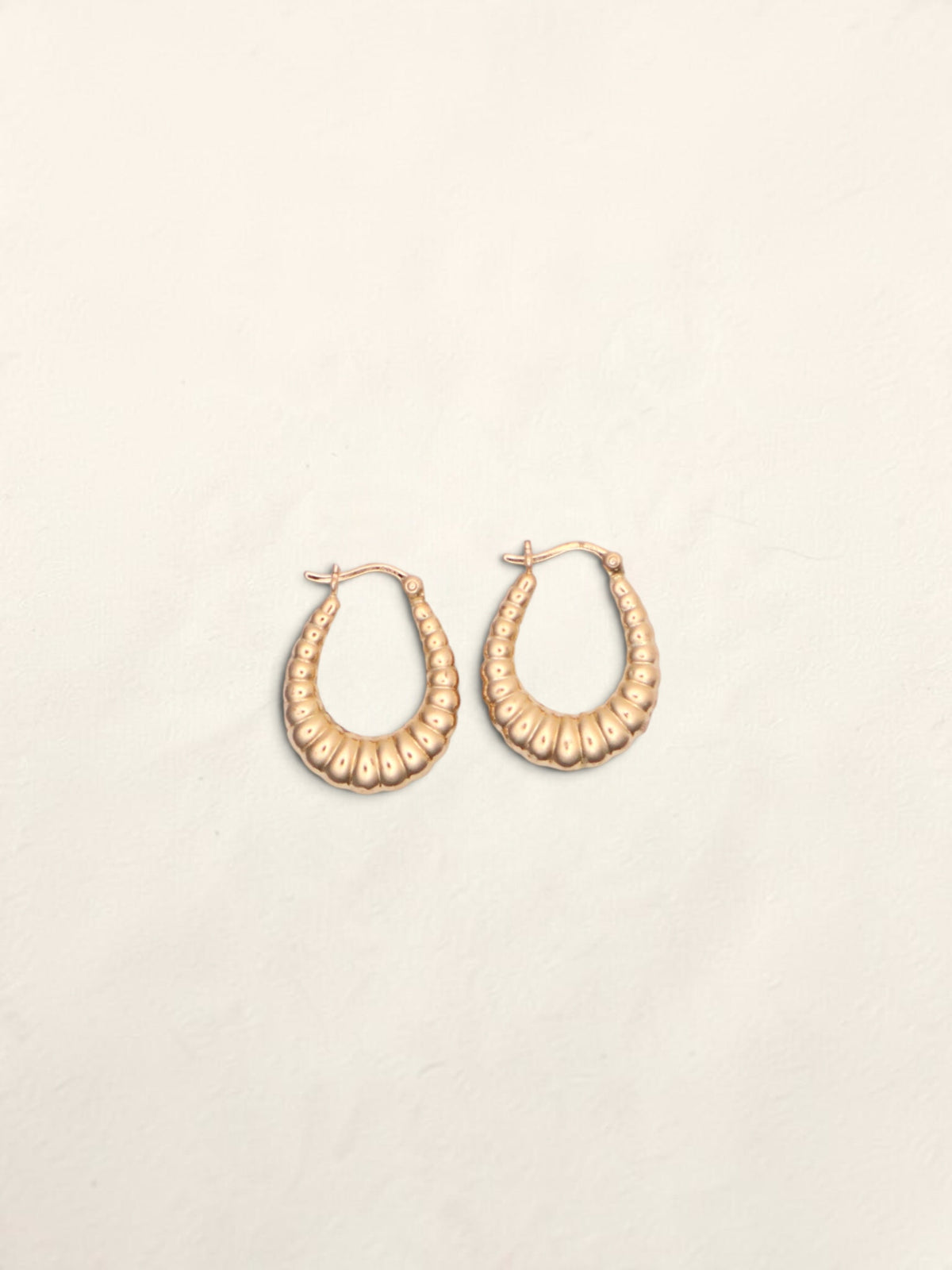 14k Gold Oval Shell Hoop Earrings