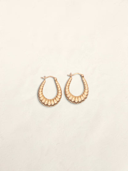 14k Gold Oval Shell Hoop Earrings