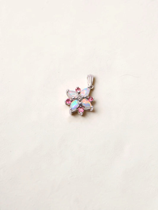10K White Gold Opal and Tourmaline Diamond Pendant