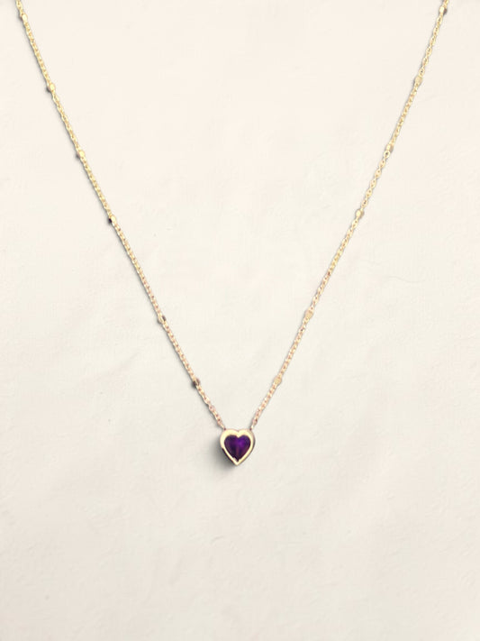 14K Yellow Gold Amethyst Heart Pendant Necklace