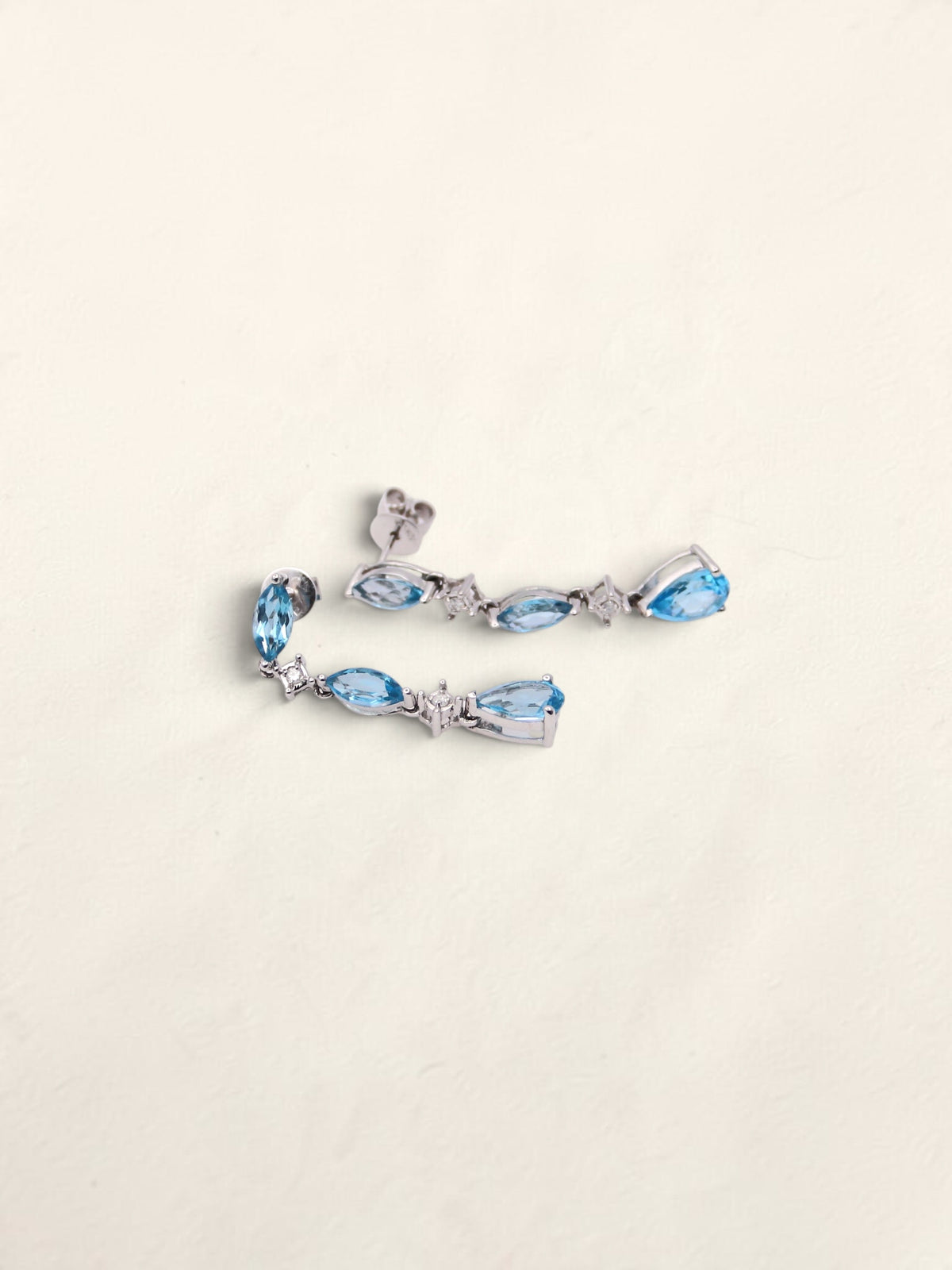 10K White Gold Blue Topaz and Diamond Earrings
