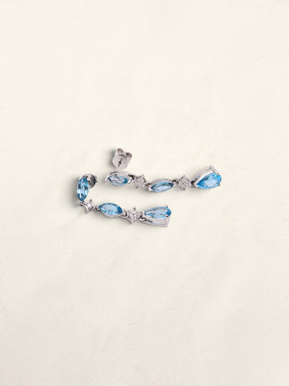 10K White Gold Blue Topaz and Diamond Earrings