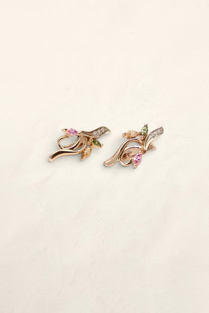 14K Rose Gold Multicolored Glass Earrings