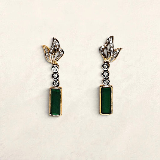 18K Yellow Gold Green Earrings with Diamonds