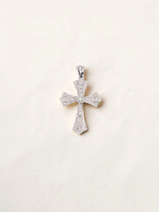 10K White Gold Diamond Cross Pendant