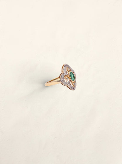 14K Yellow Gold Antique Emerald and Diamond Ring