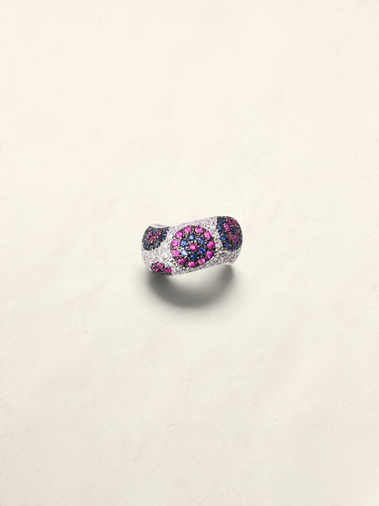 18K Pink and Blue Sapphire Diamond Ring