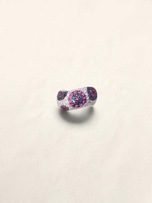 18K Pink and Blue Sapphire Diamond Ring
