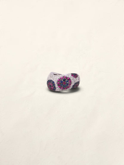 18K Pink and Blue Sapphire Diamond Ring