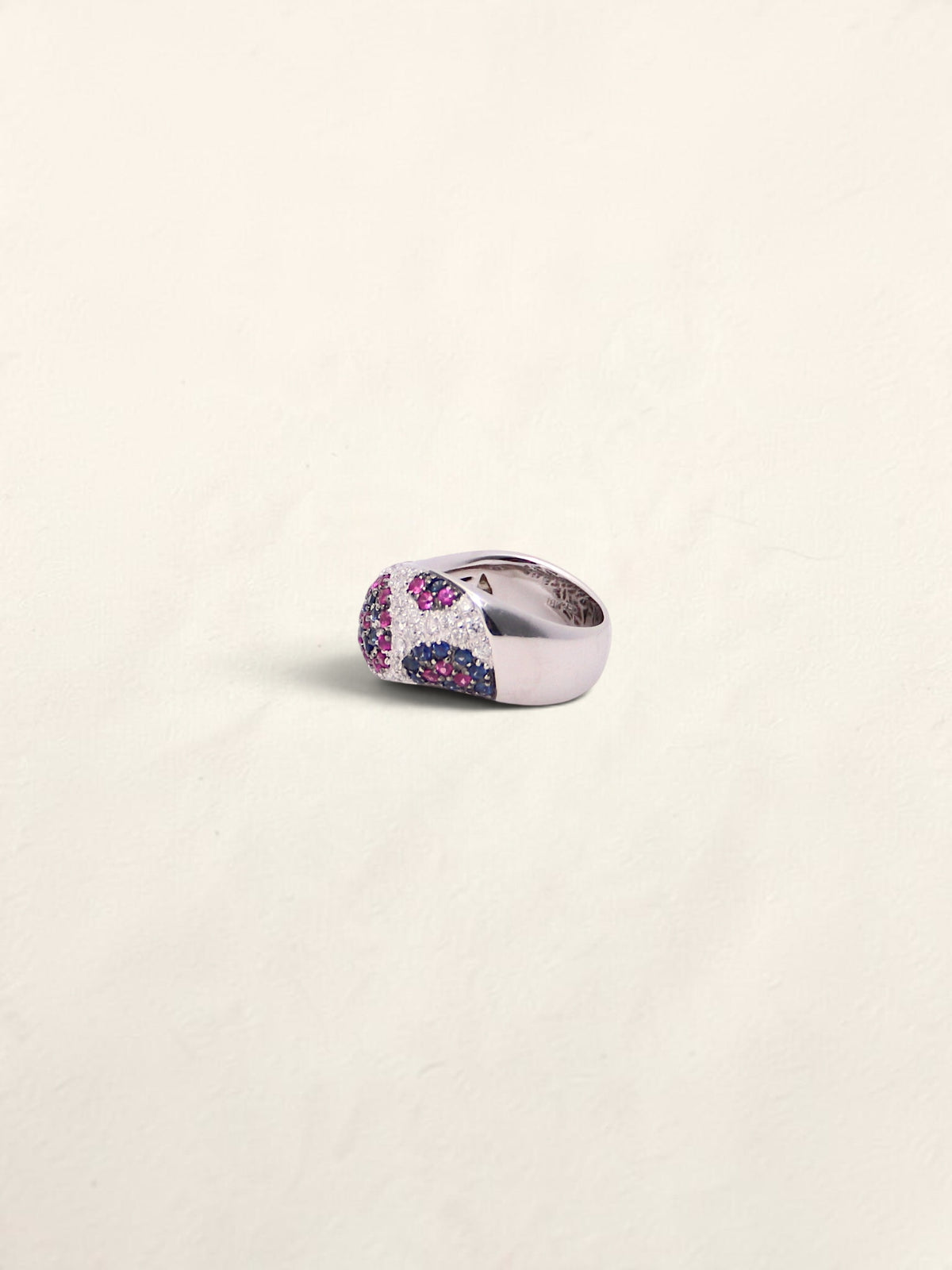 18K Pink and Blue Sapphire Diamond Ring