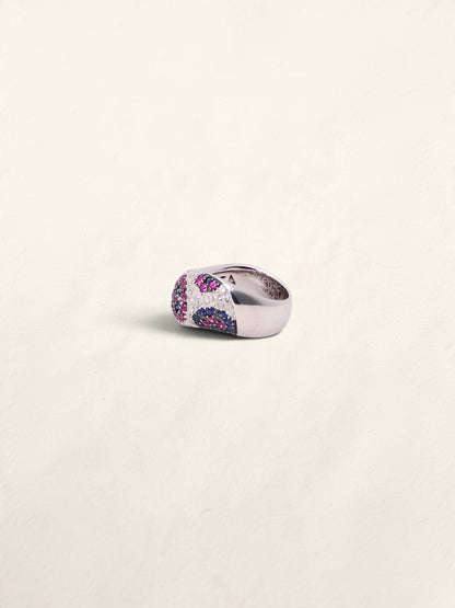 18K Pink and Blue Sapphire Diamond Ring