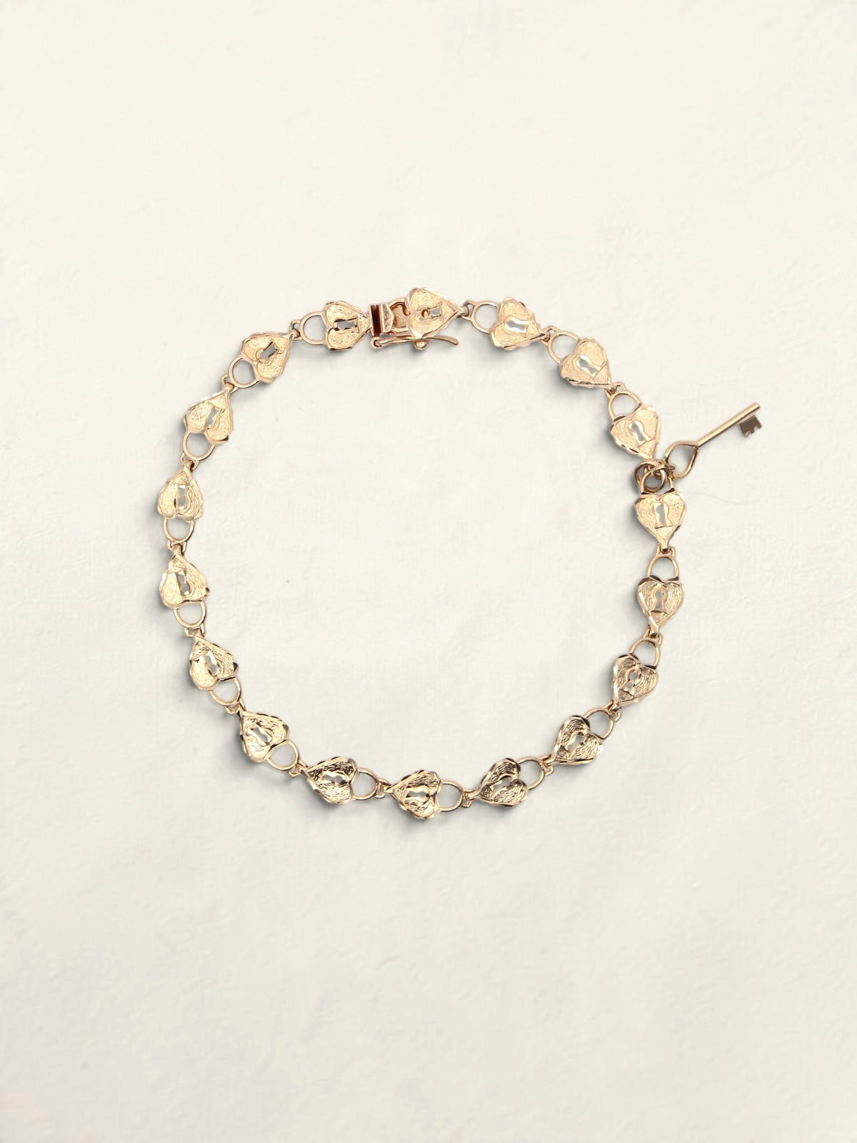 14K Yellow Gold Heart Lock and Key Bracelet