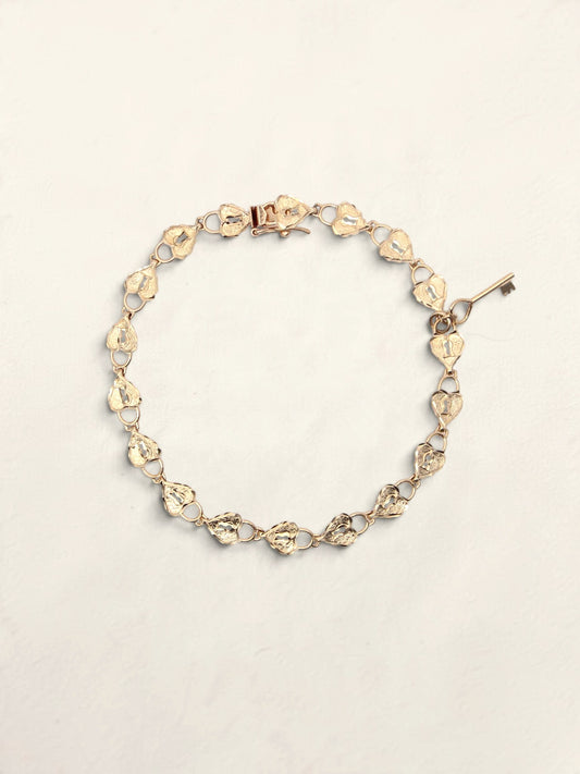 14K Yellow Gold Heart Lock and Key Bracelet