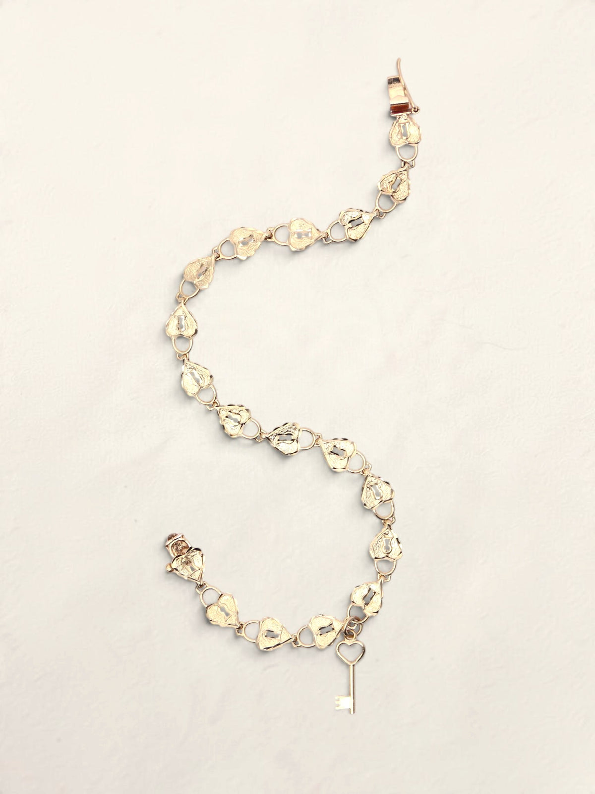 14K Yellow Gold Heart Lock and Key Bracelet