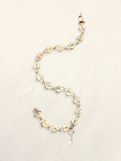 14K Yellow Gold Heart Lock and Key Bracelet