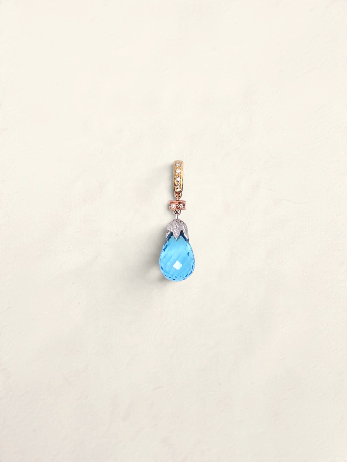 14K Tri-Tone Blue Topaz Diamond Drop Pendant