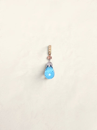14K Tri-Tone Blue Topaz Diamond Drop Pendant