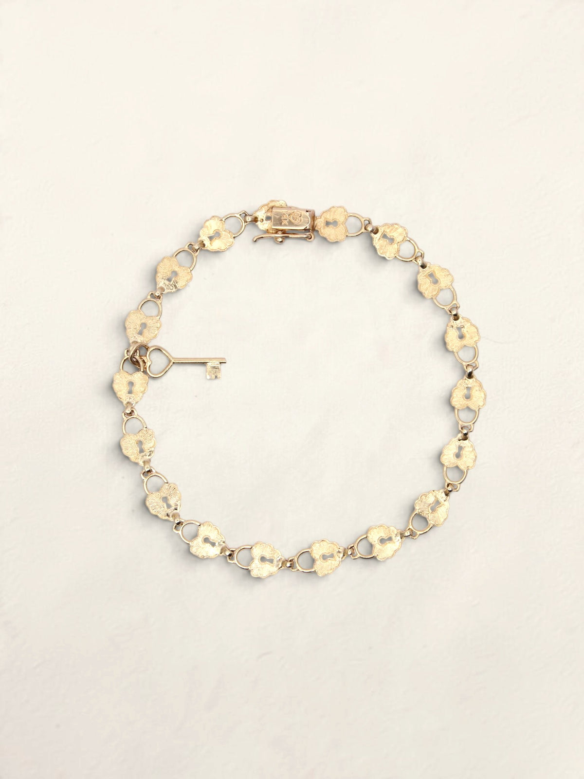 14K Yellow Gold Heart Lock and Key Bracelet
